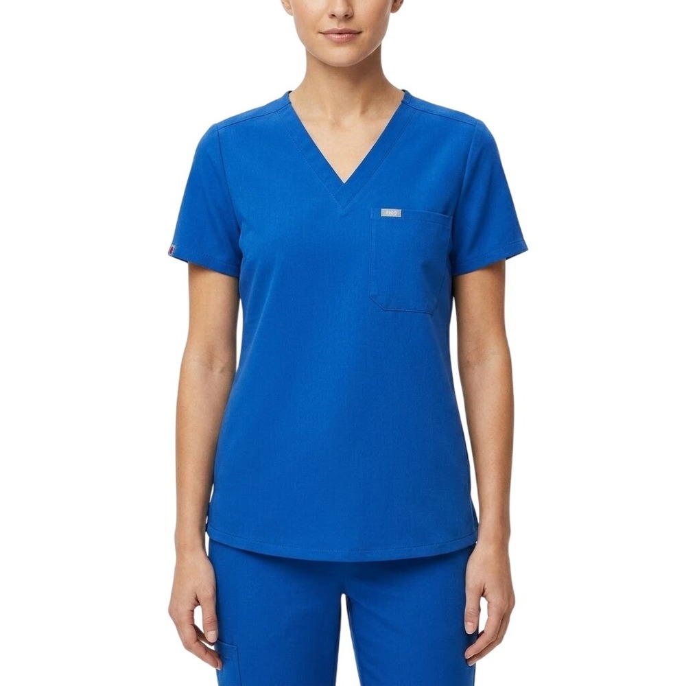 FIGS Scrub Top Women Medium Royal Blue V-Neck Technical Collection Short Sleeve